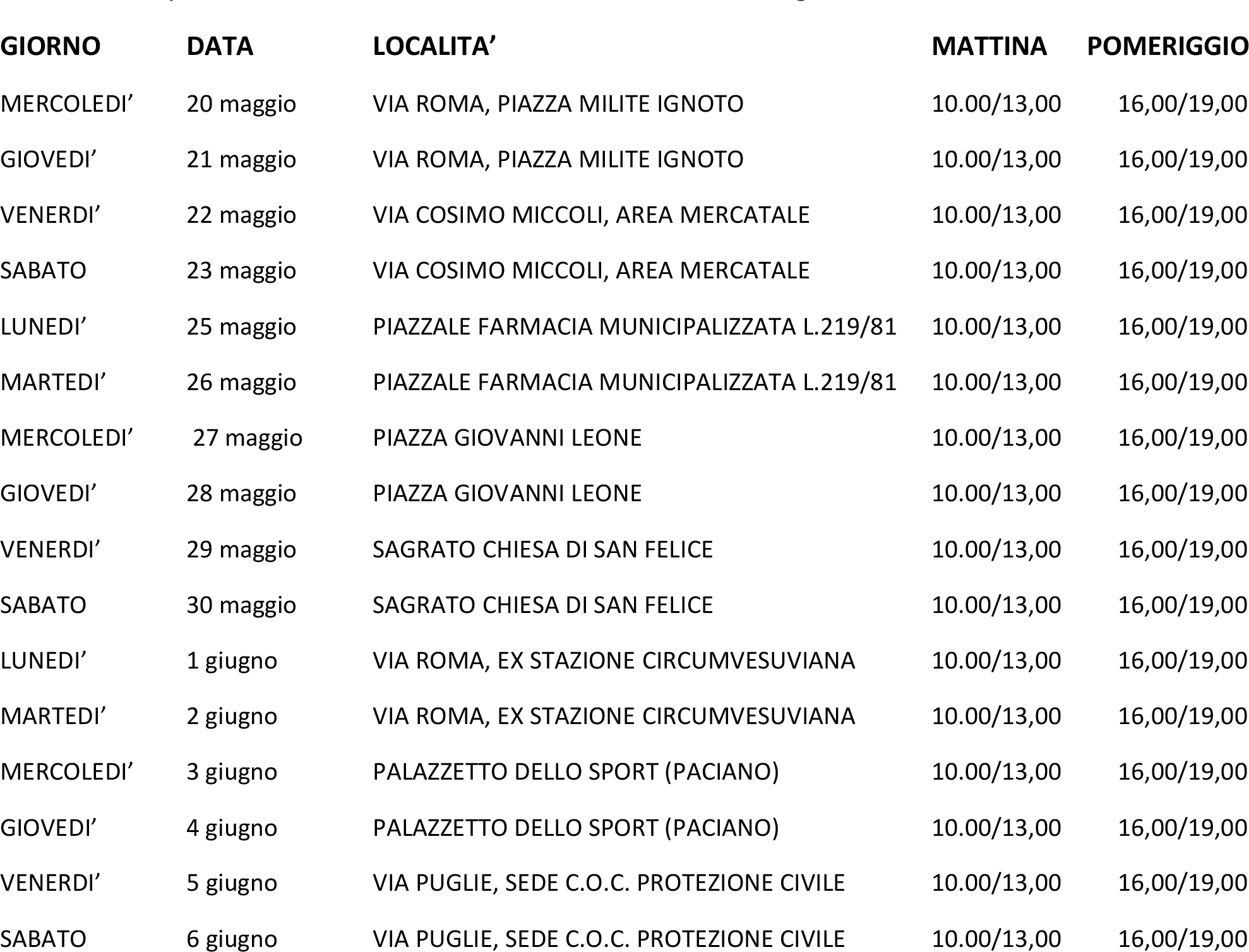 CALENDARIO