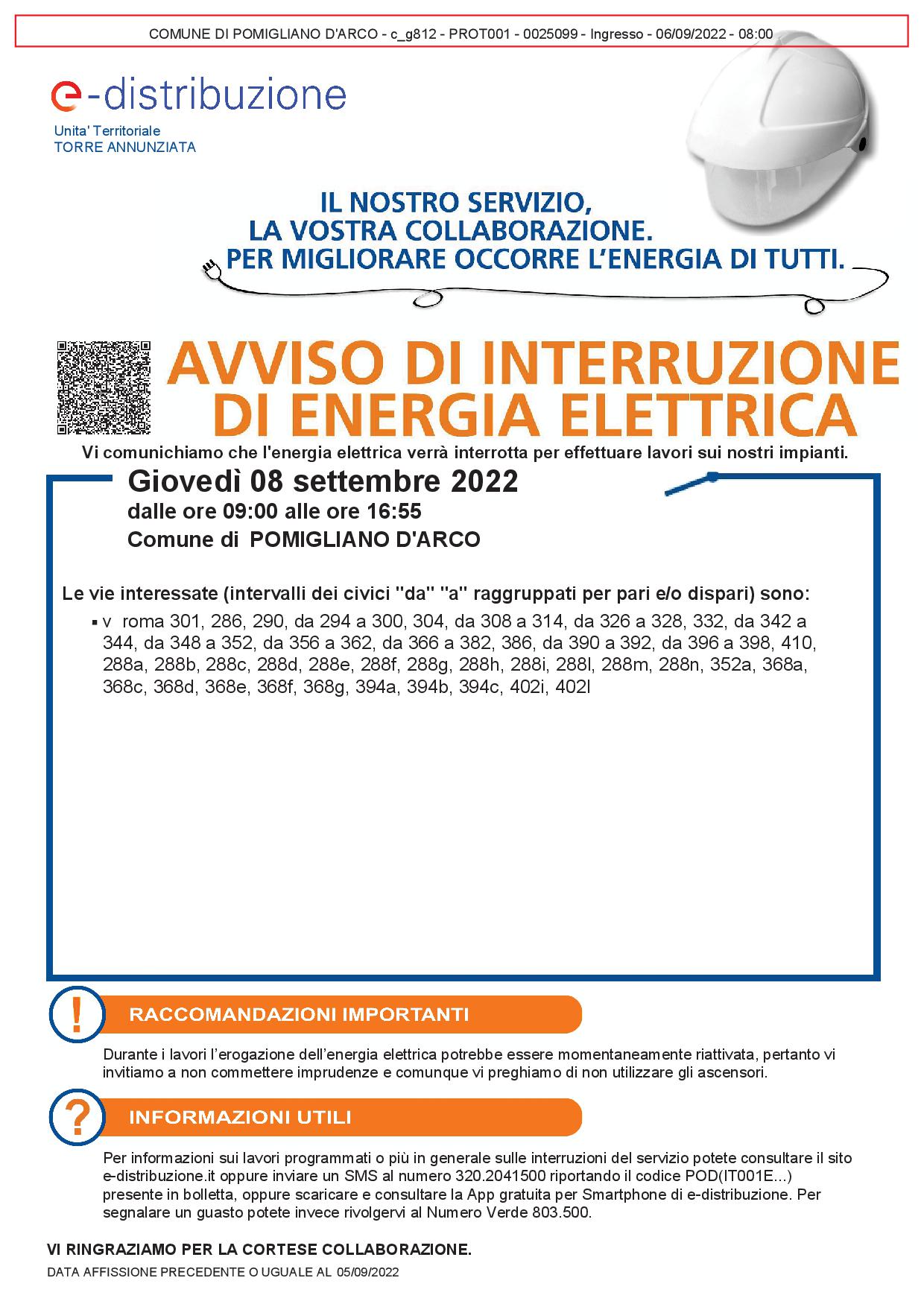 Avviso interruzione 8/09/2022